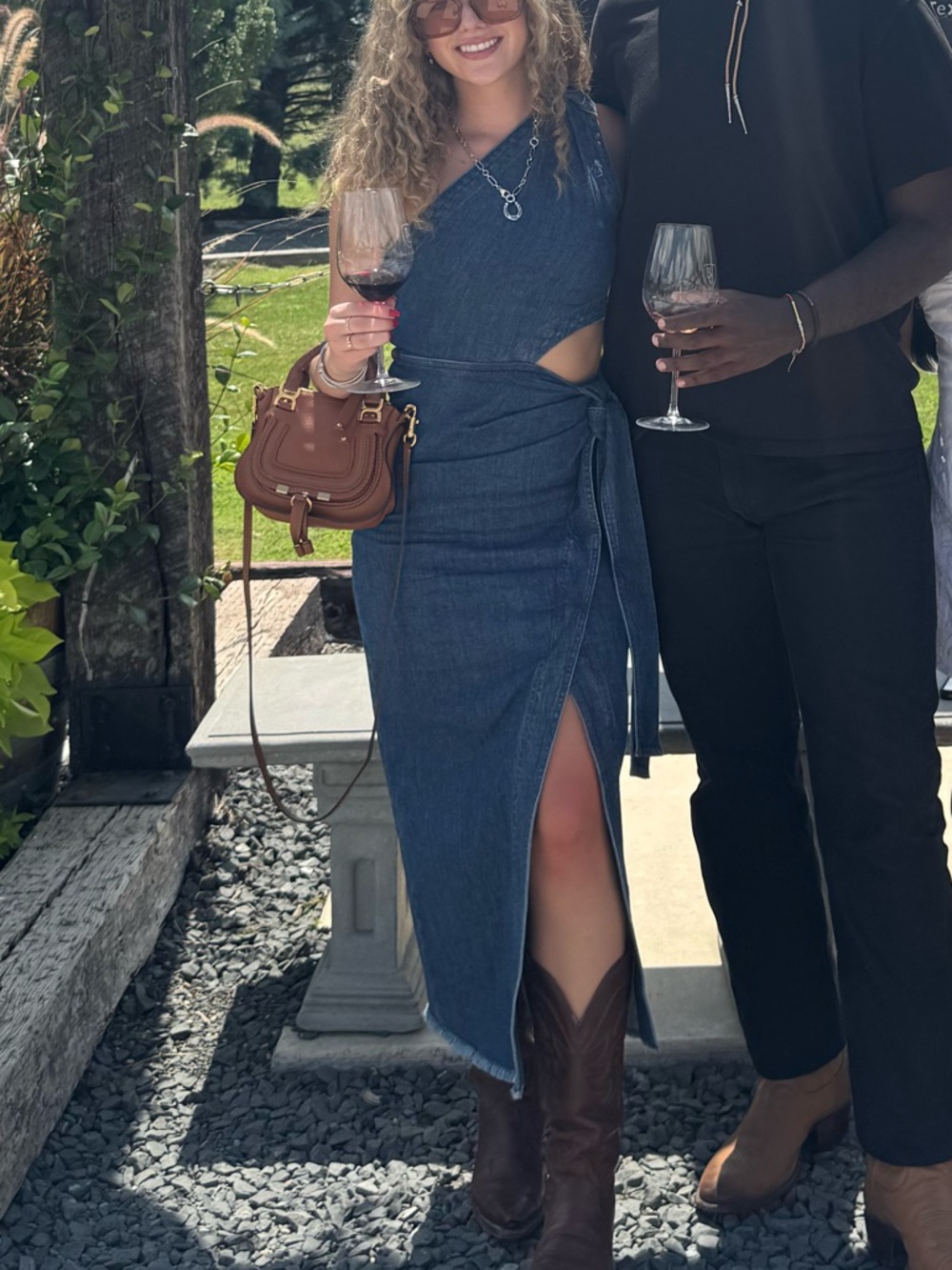 Jonathan Simkhai One Shoulder Denim Wrap Dress | XS | Western Chic
